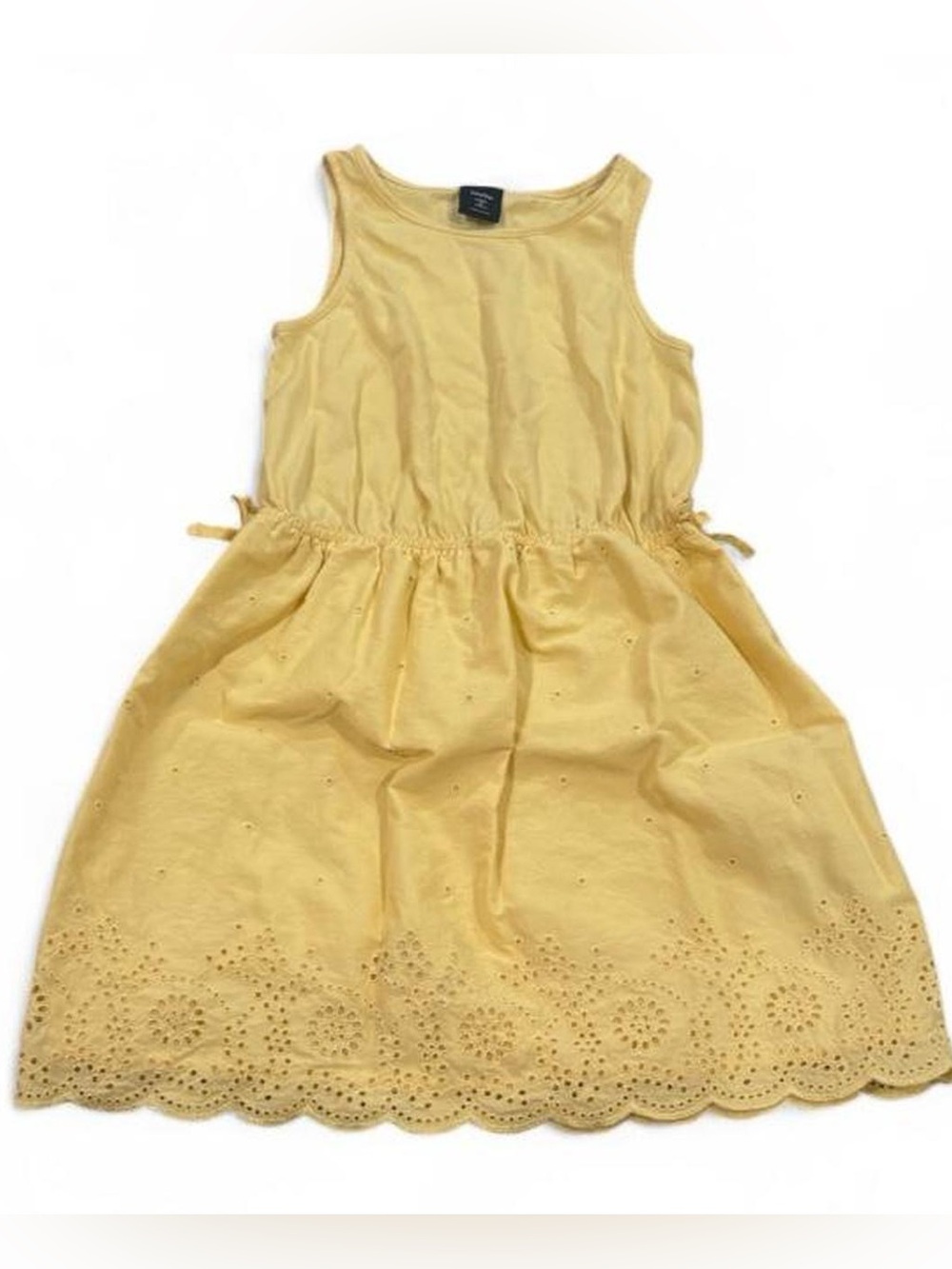 Baby Gap butter yellow dress with eyelet lace and bows trim skirted areas